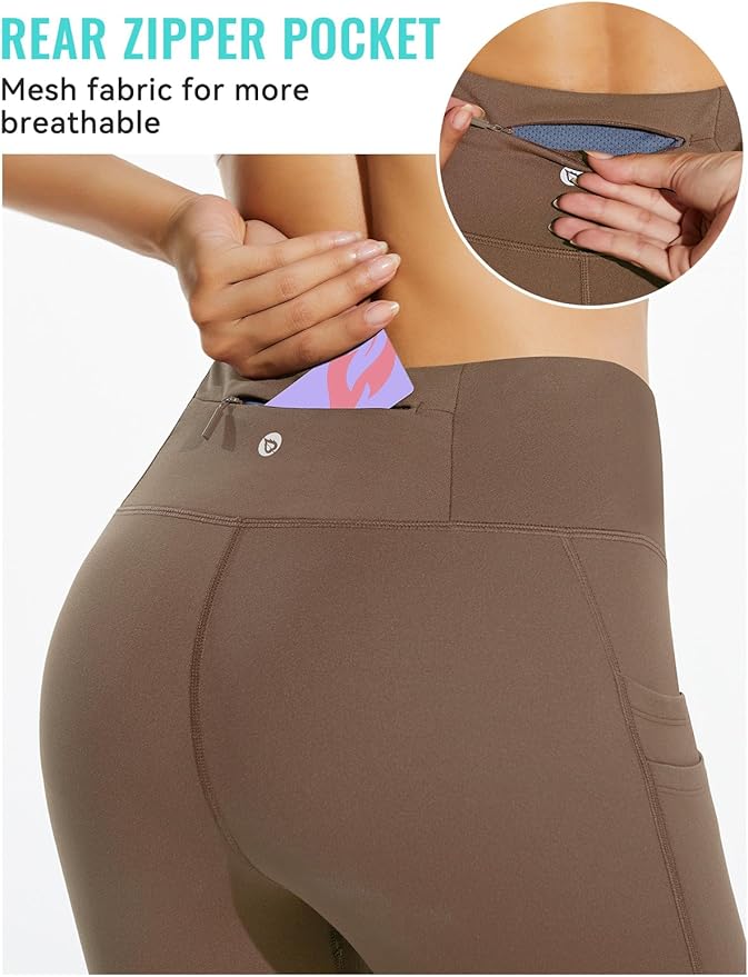 baleaf Women's Fleece Lined Leggings Water Resistant Thermal Winter Warm Tights High Waisted with Pockets Running Gear