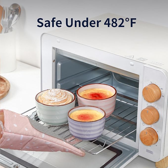 Selamica Ramekins with Lids 8 oz, Creme Brulee Ramekins Oven Safe, Souffle Dishes Porcelain Custard Cups for Baking, Small Bowls for Dipping, Pudding, Ice Cream, Set of 6, Gradient Color