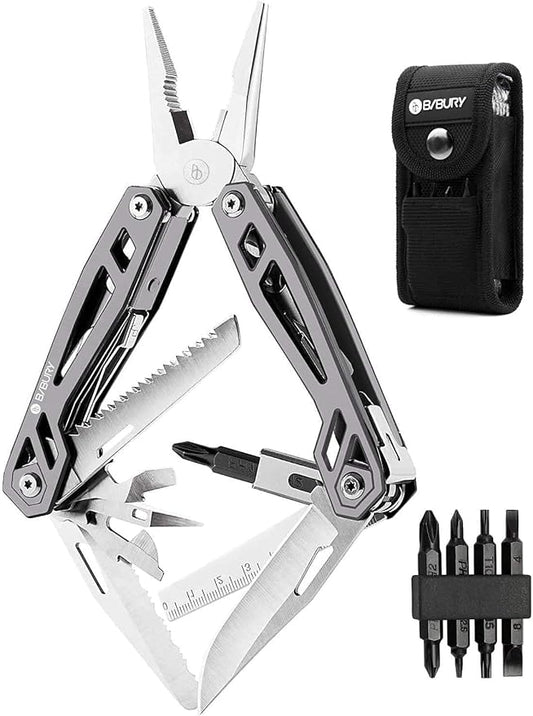 BIBURY Multitool Pliers, 21-in-1 Titanium Multi-Purpose Pocket Knife Pliers with Screwdriver Sleeve, 420 Durable Stainless Steel Multi-Plier Multi Tool for Survival, Camping, Hunting, Fishing, Hiking