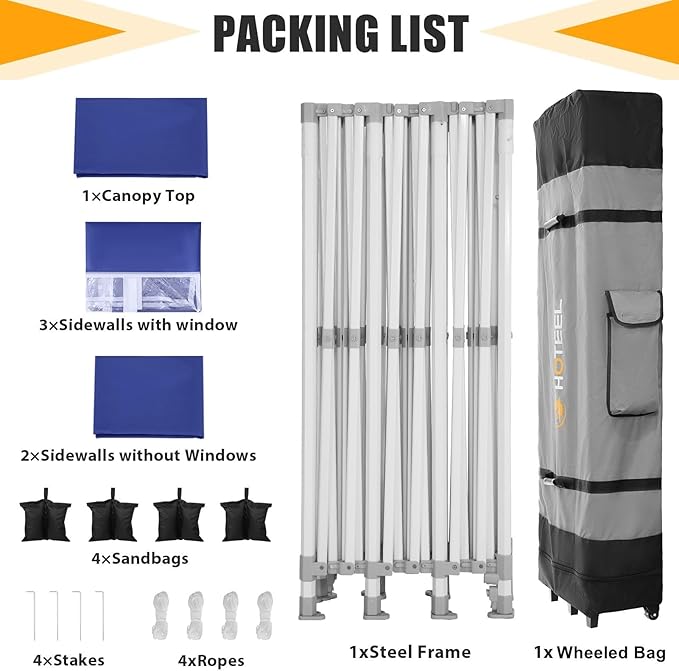 HOTEEL Tents for Parties 10x30 Heavy Duty Pop Up Canopy Tent with 5 Sidewalls&Wheeled Bag, Commercial Event Party Tent Wedding Instant Canopy Waterproof, UV 50+, Upgrade Thick Hexagonal Leg, Deep Blue