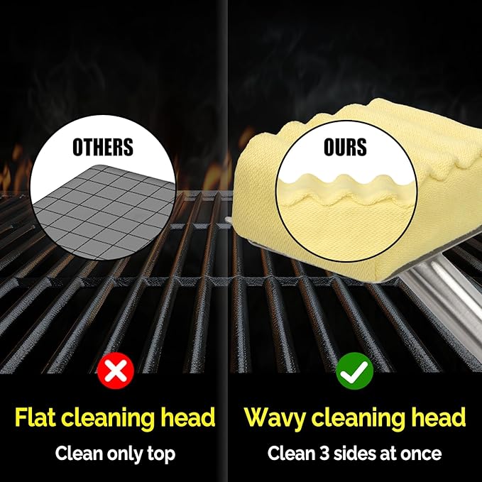 Grill Brush Bristle Free,Aramid Fiber Wavy Pad Seamless-Fit Cast Iron/Stainless-Steel Grates,BBQ Replaceable Scraper Cleaning Head,Safe Grill Cleaner for Outdoor Grill,Gifts for Men/Dad