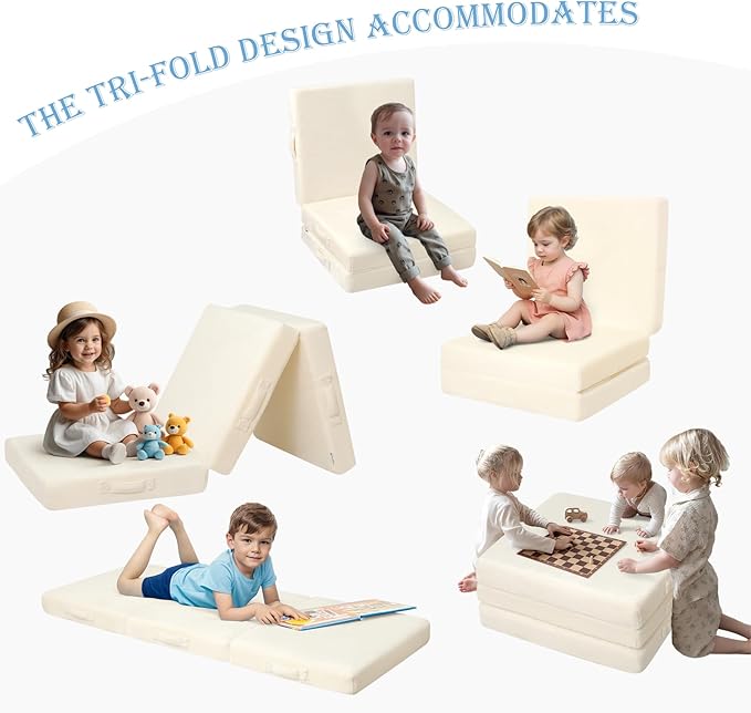 MeMoreCool Foldable Floor Mattress for Kids, Toddler Floor Nap Mat for Sleeping Daycare, Small Child Foldable Bed, Trifold Futon Portable Tri Folding Mattress, 57x22 Inch