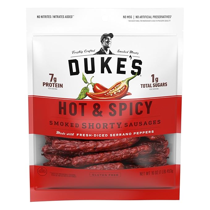 Duke's Pork Hot & Spicy Smoked Shorty Sausages, 7g Protein Per Serving, 16 oz.