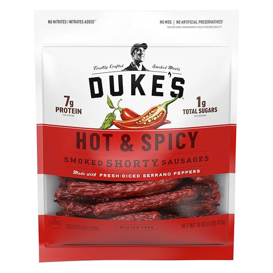 Duke's Pork Hot & Spicy Smoked Shorty Sausages, 7g Protein Per Serving, 16 oz.
