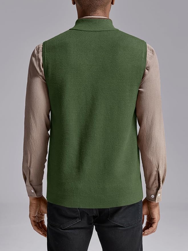 Ryannology Mens Sweater Vest Zip up Casual Sleeveless Cardigan Knitted Stand Collar Regular Fit Jacket with Pockets