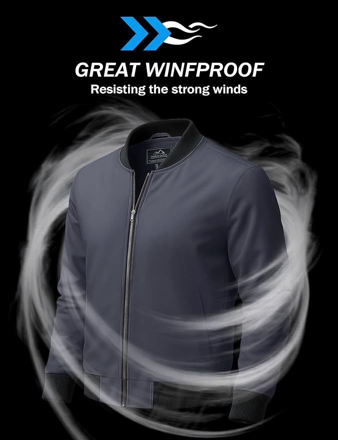 MAGCOMSEN Men's Bomber Jacket Lightweight Casual Zip Up Windbreaker Spring Fall Golf Coat with Pockets