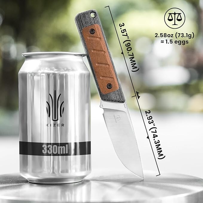 Kizer Smolt Fixed Blade Knife with Sheath, 2.93” 154CM Steel Micarta & Mkuruti Handle Fixed blade Knives, Drop Point Fixed Knife Small EDC Knife for Men Women Camping Pocket Knife 1063C1