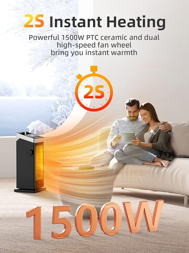 BREEZOME Space Heater, 1500W Fast Heating Heater for Indoor Use, Portable Ceramic Electric Heaters for Home with Thermostat, 90° Oscillating, Remote