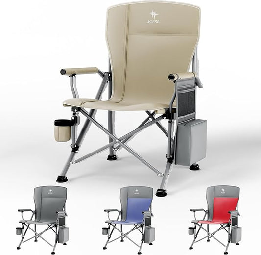 XL Heavy Duty Camping Chair 396lb Capacity (525lb Max) – Waterproof 1680D Oxford Fabric, 2" Padded Seat & Back, Cup Holder, Cooler Pocket, Portable for Camping, Beach & Tailgating (Taupe)