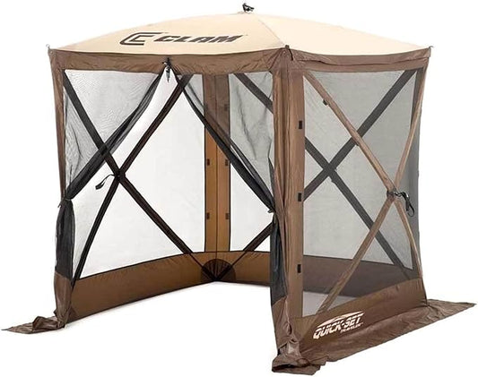 CLAM Pop Up Screen Tent, Outdoor Camping Gazebo Canopy, Traveler, 6' x 6', Brown