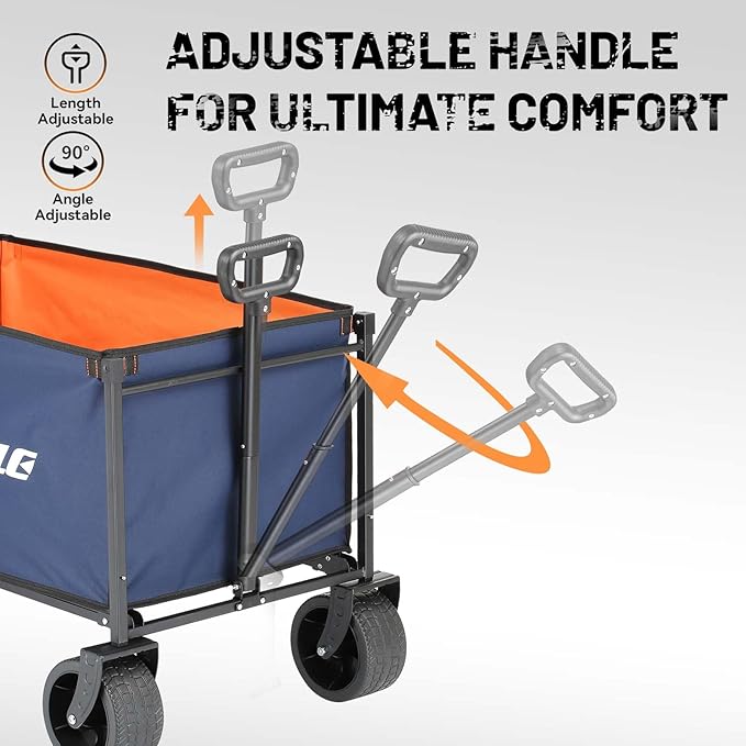 EchoSmile Collapsible Folding Wagon Cart with All-Terrain Wide Wheels, Heavy Duty Garden Cart with 350lbs Capacity,Portable Lightweight Rolling Wagon Cart for Camping Beach Sports Shopping,Blue