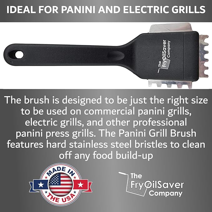 Panini Grill Brush Cleaner, Grill Brush for Commercial or Home BBQ Grills, Panini Press, Stainless Steel Bristles w/ 3 Different Scraper Heads for Tough Grimes for Restaurants by FryOilSaver Co. 90052
