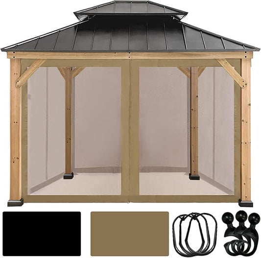 Coastshade Gazebo Canopy Mesh Walls Replacement 8x8 Gazebo Pergola Mosquito Screen Netting for Gazebos with 42Curtain Rings & 42Rail Hooks,Khaki