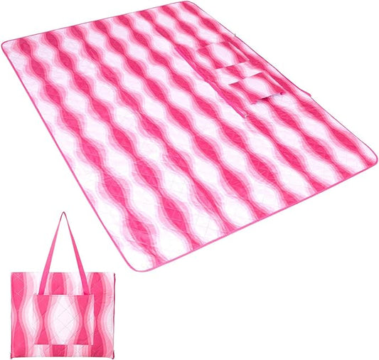#WEJOY 3 in 1 Outdoor Picnic Blanket, Padded 5 Layers Beach Blanket, 80x60'', 4 Person, Easy to Fold, Waterproof for Lawn,Camping, Park (Pink)