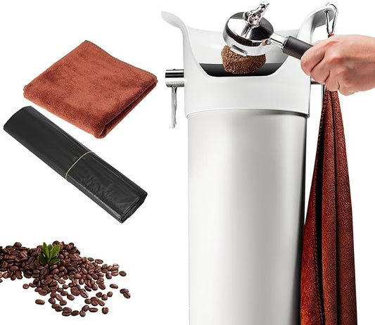 Knock Box for Espresso Grounds, Commercial Floor Standing Barista Style Absorbent Knockbox with Removable Non-Slip Base, Coffee Grind Collection Dump Bin,White