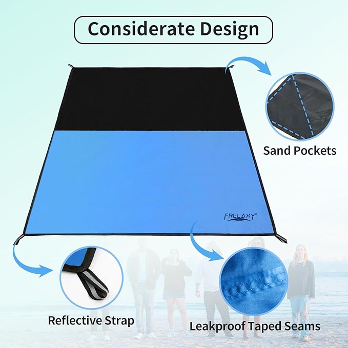 Frelaxy Pocket Picnic Blanket, Waterproof Sandproof Beach Mat, Compact Camping Tarp for Festivals, Hiking, Travel, Outdoor Recreation