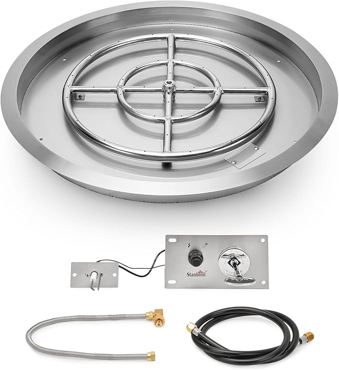 Stanbroil 19 InchDrop-in Round Fire Pit Kit with Spark Ignition,304 Stainless Steel Gas Fire Pit for Outdoor Indoor- Natural Gas Version