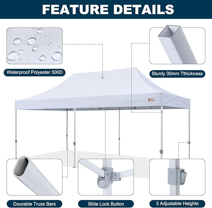 MASTERCANOPY Pop Up Canopy Tent Commercial Grade 10x20 Instant Shelter (White)