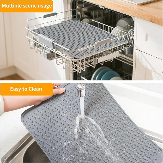 Silicone Grill Mat for Blackstone, Silicone Side Shelf Tool Mat, Outdoor BBQ Spatula Mat, with Drip Pad Kitchen Countertop Heat Resistant Mat, Griddle Accessories(Grey)