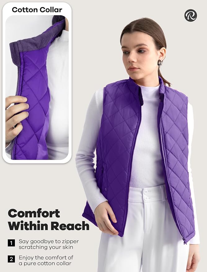 Women's Vest, Quilted Puffer Water-Resistant Zip With Pockets