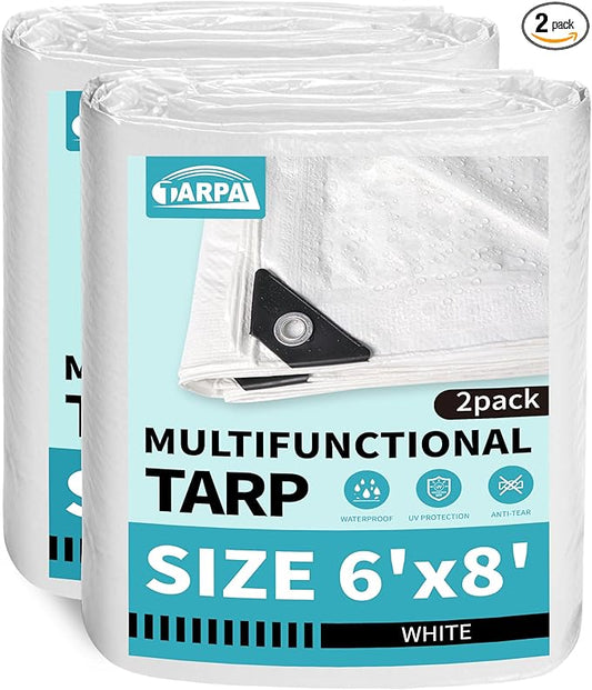 TARPAL 6x8 Feet White Tarp Waterproof (2 Pack) Small tarps Multipurpose Protective Cover All Purpose Poly Tarps Cover for Firewood Outdoor Furniture etc