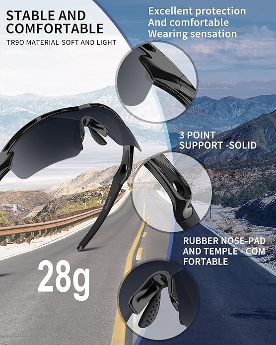 Rosemal Sports Sunglasses Polarized Cycling Sunglasses Running Driving Fishing Hiking for Men Women UV400 TAC TR90