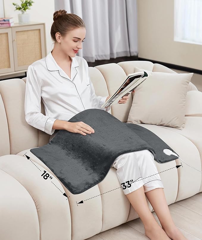 VITANEST Heating Pad for Back Pain Relief Electric Heat Pads for Period Cramps 18" x 33" Hot Pad for Arms, Abdomen, Shoulder, Knee, Legs 3 Heat Settings and 2H Auto-Off, Gifts for Women and Men, Gray