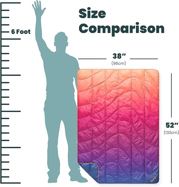 Rumpl Travel Puffy Blanket, Ultra-Packable Travel-Size Warmth and Comfort, Sunset Spectrum Fade