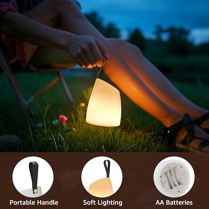 uuffoo Portable Led Lamp Water-Resistant, Led Camping Lantern with Handle,Battery Operated Lamp with Multi-Color & Warm White Modes,Water-Resistant Hanging Lamp Indoor/Outdoor Lamps for Garden,Camping