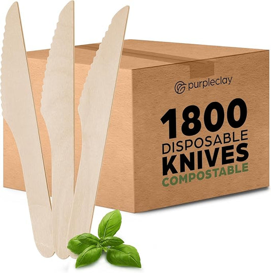 Wooden Disposable Knives - 1800 Pieces Wood Compostable Knives - Eco-Friendly Biodegradable Utensils for Party - Free From Plastic Cutlery Set - Disposable Cutlery for Eating - Compostable Utensils