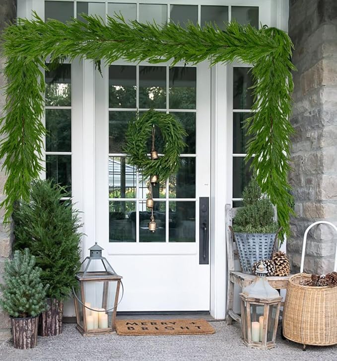 Hollyone 6FT Norfolk Pine Garland Real Touch Winter Pine Garland Christmas Garlands Artificial Greenery for Table Mantle Wall Indoor Outdoor Mantle Holiday Christmas Home Decor