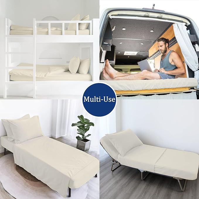 Cot Sheets 30" x 75" - 4 PCs Cot Sheet Set - 600TC 100% Cotton Sheet Set - Cot Size Fitted Sheets Perfect for Narrow Twin/Camp Bunk/Rvs Bunk/Guest Beds/Trifold Mattress, 4-8" Deep Pocket - Ivory