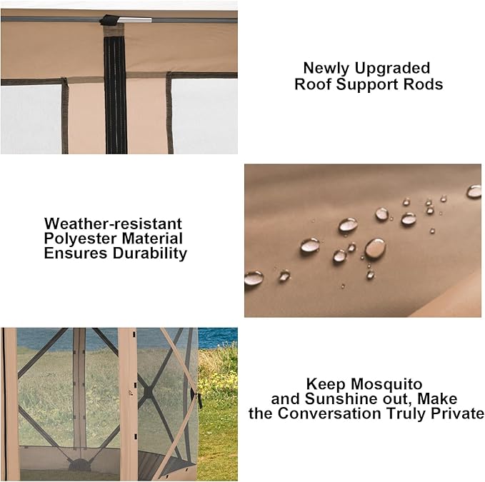 COBlZl 12x12 pop up Gazebo on Clearance Screen Canopy Tent for Camping,Outdoor Instant Stargazing Gazebo,Portable Hub Tent with Removable Sidewalls,Pavilion for Backyard,Khaki