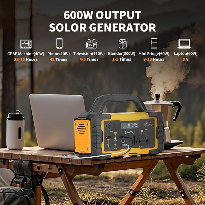 600W Solar Generator Portable Power Station with 120V AC Outlet 642Wh Powered Generator Lithium Battery for RV Camping Outdoor Hiking Home Emergency Backup Power Outages (Solar Panel Optional)