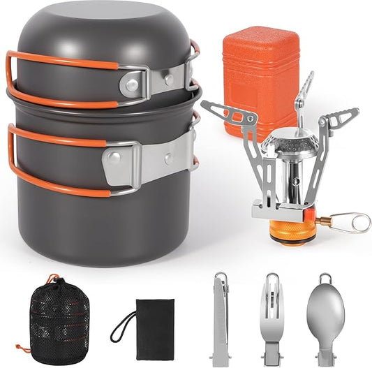 REDCAMP Stainless Steel Camping Mess Kit, Camping Dishes Set for 4, Camp Plate Set with Bowls Plates Cups Forks Spoons, for Backpacking, Outdoor Backpacking Hiking and Picnic