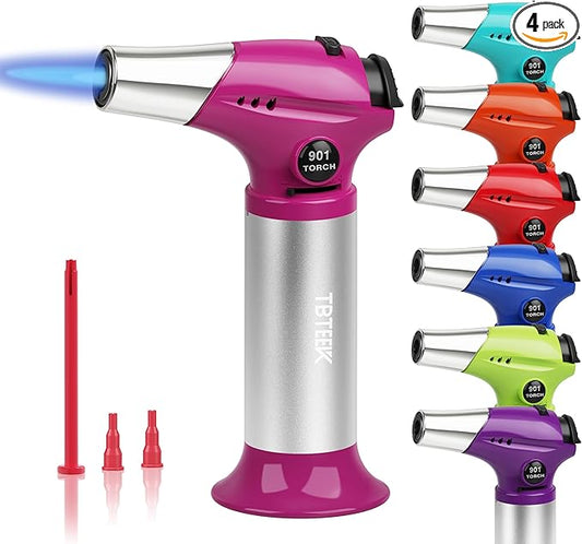 TBTEEK Butane Torch T901, Kitchen Torch Cooking Torch with Safety Lock & Adjustable Flame for Cooking, BBQ, Baking, Brulee, Creme, DIY Soldering(Butane Not Included), Rose