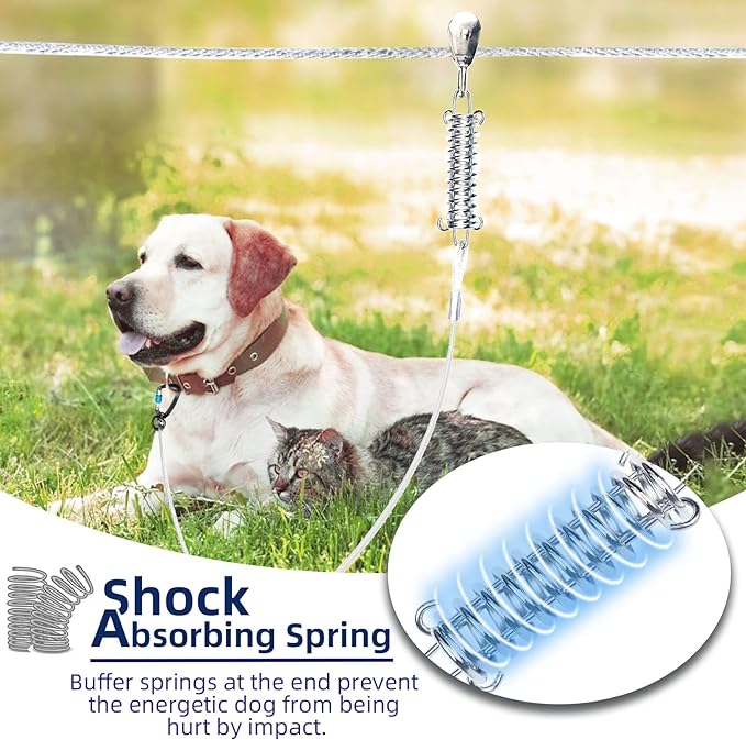 Snagle Paw Dog Tie Out Runner for Yard,Trolley System for Large Dogs, Dog Zipline Aerial Tie Out Cable 75ft with 10ft Pulley Runner Line for Dogs Up to 250lbs for Yard or Camping