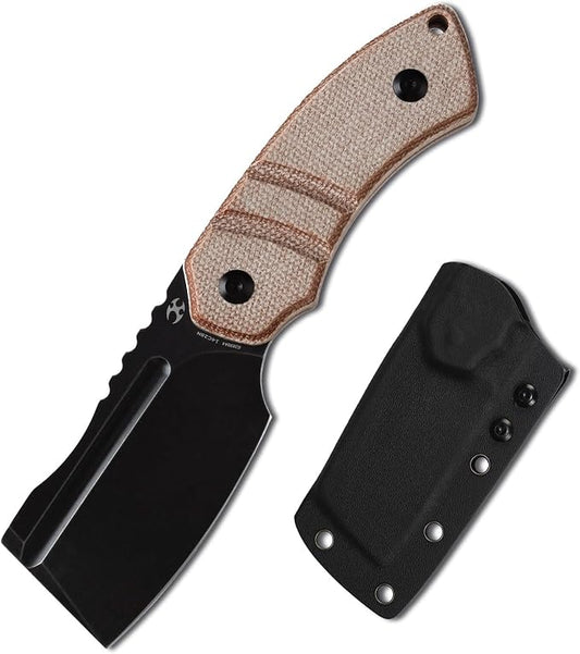 KANSEPT Knives Korvid S Fixed blade Knife with 2.9''14C28N Blade Cleaver Brown Micarta Handle, Kydex Sheath for Everyday Carry G2030A4