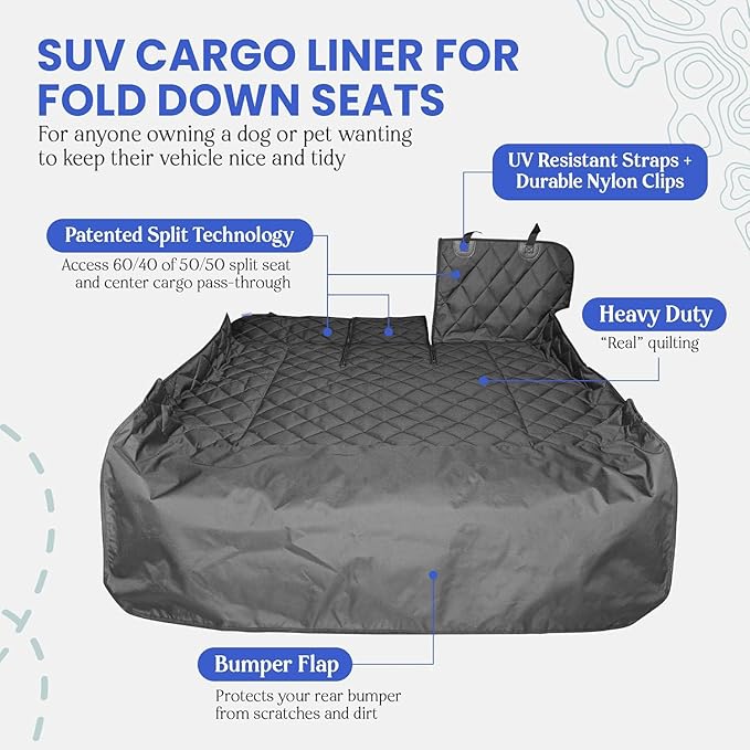 4Knines SUV Cargo Liner for Dogs, Trunk Mat for SUV, Durable Cargo Cover, Protector – Compatible with 60/40 Split Bench & Armrest Pass-Through, Waterproof, Machine Washable, Non-Slip (X Large, Camo)