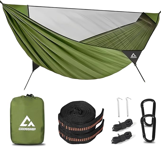 Camping Hammock with Mosquito Net, 2 Person Hammock Bug Net, Portable, Parachute Nylon for Outdoor, Camping, Hiking, Backpacking, Backyard, Beach, Travel (Hold Up to 500lbs)