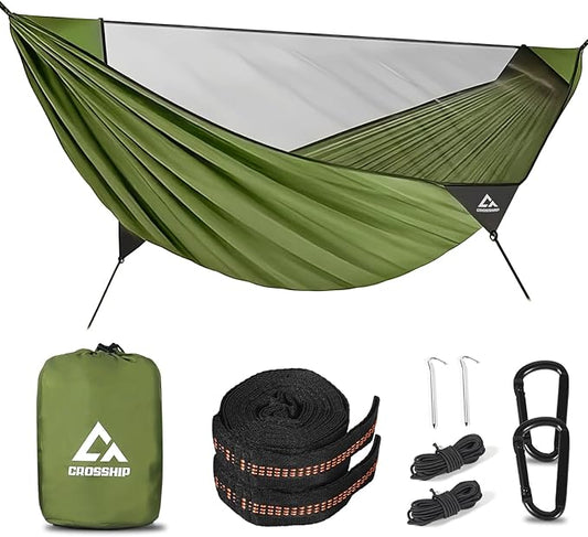 Camping Hammock with Mosquito Net, 2 Person Hammock Bug Net, Portable, Parachute Nylon for Outdoor, Camping, Hiking, Backpacking, Backyard, Beach, Travel (Hold Up to 500lbs)