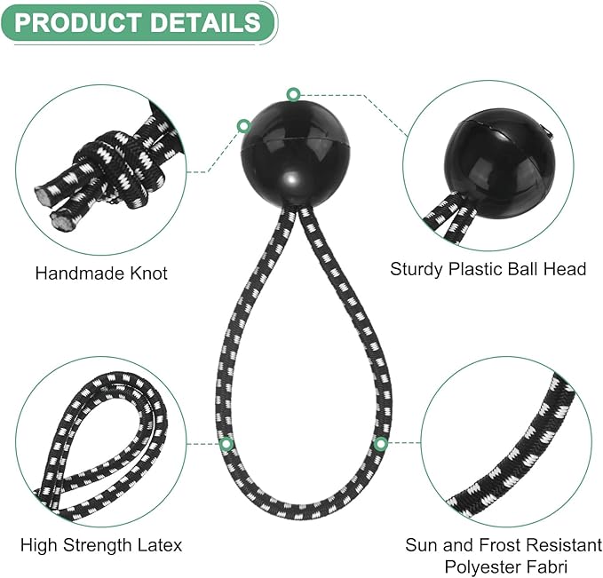 50-Pack Ball Bungee Cords, 4 Inch High Elastic Canopy Tarp Tie Down Bungee Balls for Camping/Tent/Cargo Holding Wire Hoses/Patio Umbrellas/Shelter [Black White]