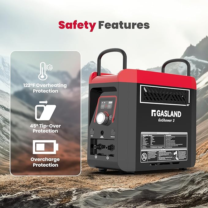GASLAND Goshower G3 Pro 1lb Propane Portbale Water Heater with Pump | 4000mAh Rechargeable Battery | MAX 100mins Shower Time | Outdoor Propane Camping Shower Heater | Overheating Protection