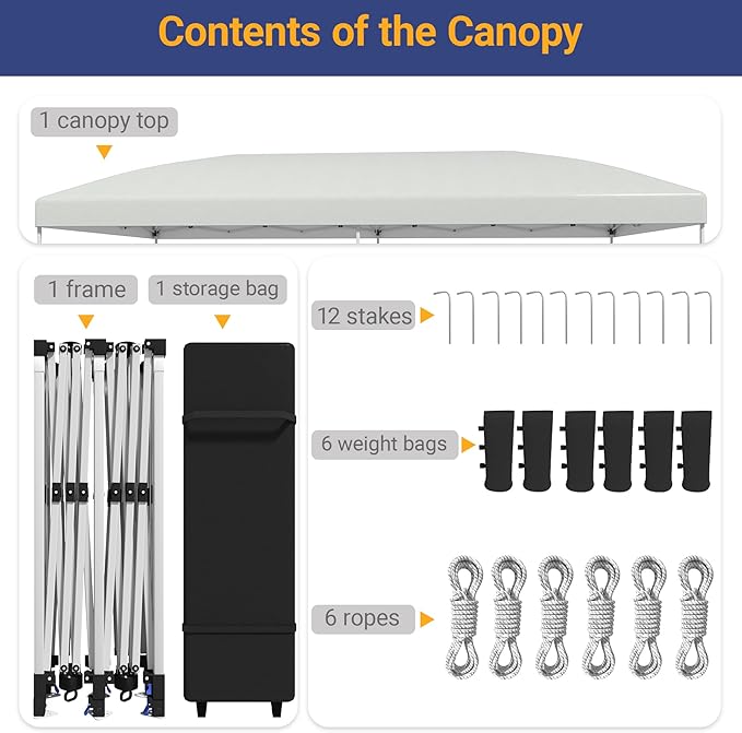10x20 Pop Up Canopy - Instant Setup Beach Tent with Wheeled Carry Bag, 12 Sandbags & 6 Guy Lines, Portable Sun Shade for Camping, Events, Silver Coated Top, White