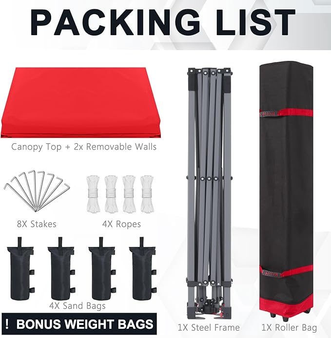 COOSHADE Pop Up Canopy Tent 10x10 with 2 Sidewalls, Outdoor Shade Instant Canopy Tents(Red)