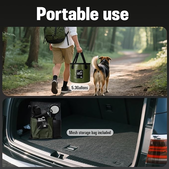 Portable Shower for Camping, 6000mAh Rechargeable Camping Shower with 5.3 Gallons Foldable Bucket, Filtered Shower Head, Outdoor Camp Shower Pump for Hiking, RV, Traveling, Car Washing, Pet Bath