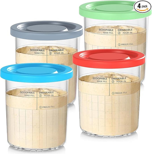 24OZ Ninja Creami Pints and Lids - 4 Pack Ninja Creami Containers, Ninja Creami Deluxe Pints, XL Creami Pint Containers Compatible with Ninja Creami Deluxe 11-in-1 NC500 & NC501 Series Ice Cream Maker