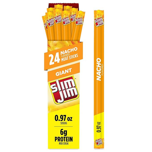 Slim Jim Giant Smoked Meat Sticks, Nacho Flavor, 6g Protein Per Stick, 0.97 oz. (24 Count)