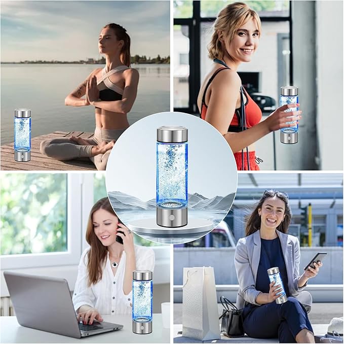 2025 New Hydrogen Water Bottle, Rechargeable Hydrogen-Rich Water Generator Machine with SPE PEM Technology,for Home Office Travel Fitness Drinking, Portable, Glass, Stainless Steel, 450ml