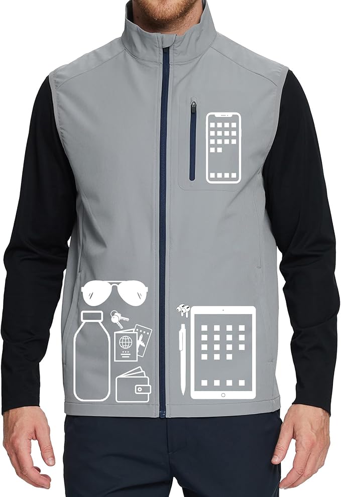 M MAELREG Mens Vests Outerwear Windproof Lightweight Softshell Vests Zip Pockets Sports Sleeveless Jacket Golf Vests for Men